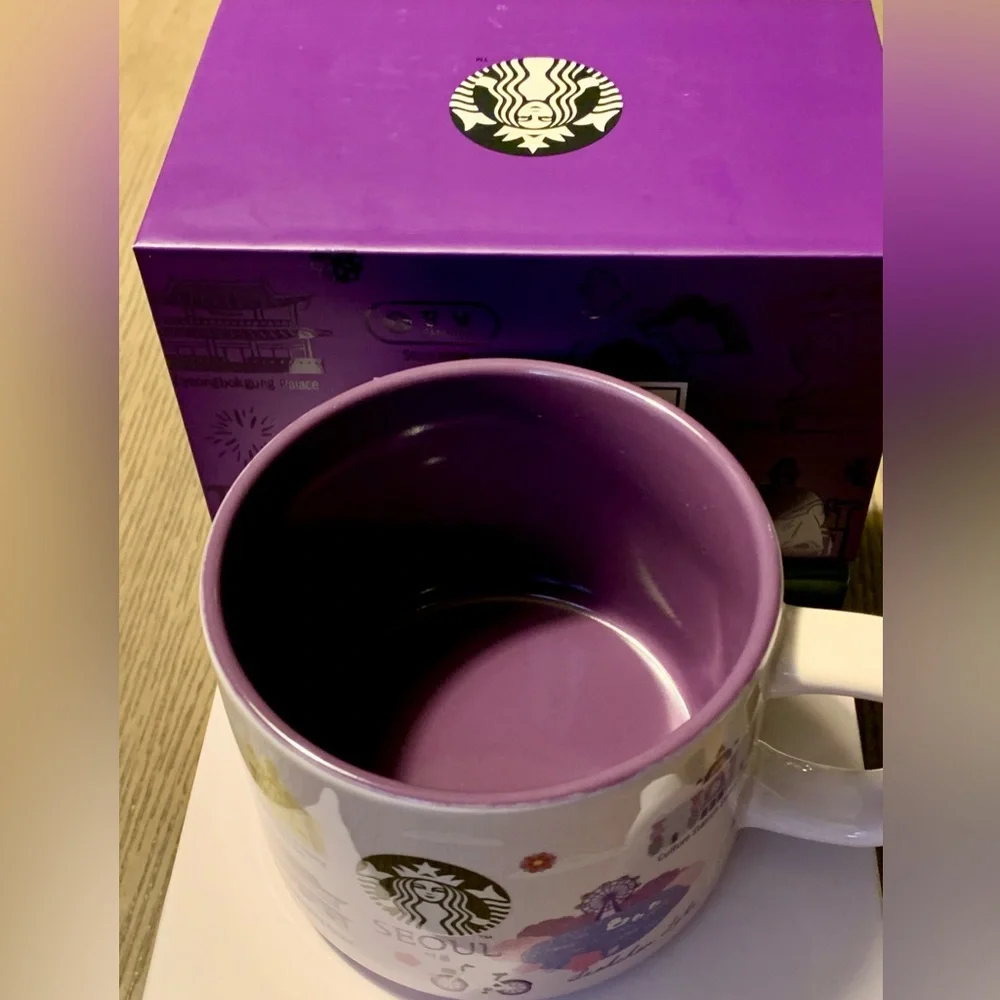 💜 Seoul, Starbucks Korea Mug w Purple & White. Featuring the popular landmarks - Picture 3 of 8